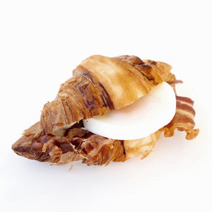 Vaniye croissant with soft poached eggs and pancetta